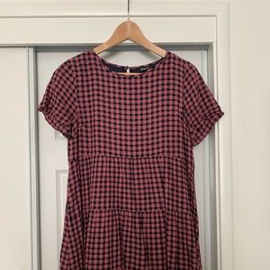 Madewell Short-Sleeve Tiered Mini Dress in Gingham Check size S Small